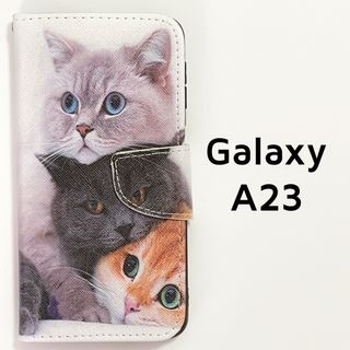 Galaxy A23 5G 白 猫3匹 手帳(Androidケース)