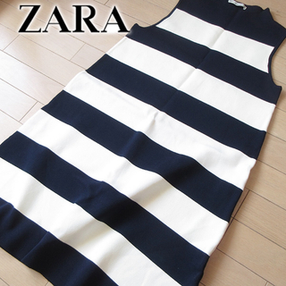 未使用 (EUR)M ザラ ZARA ボーダーワンピース ネイビー