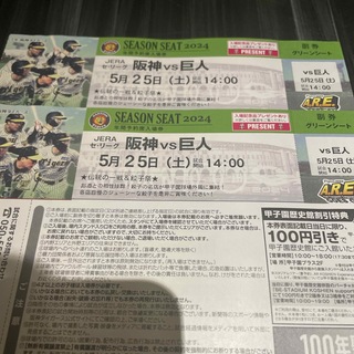 5/25 阪神vs巨人　グリーンシート下段　2枚価格