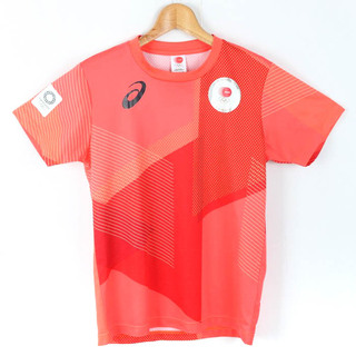 アシックス 半袖Ｔシャツ トップス 東京オリンピック 日本代表 チームTシャツ スポーツウエア メンズ Sサイズ オレンジ×赤 asics