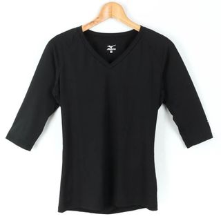 ミズノ 長袖Ｔシャツ トップス 五分袖 Vネック ストレッチ スポーツウエア メンズ Mサイズ ブラック Mizuno