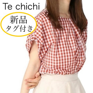 テチチ(Techichi)の新品タグ付き テチチ ギンガムチェック 半袖 ブラウス オレンジ(シャツ/ブラウス(半袖/袖なし))