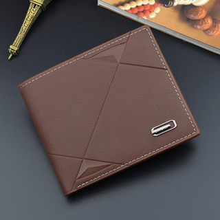 【新品】二つ折り財布 ブラウン カジュアル PUレザー ミニ財布 メンズ(折り財布)