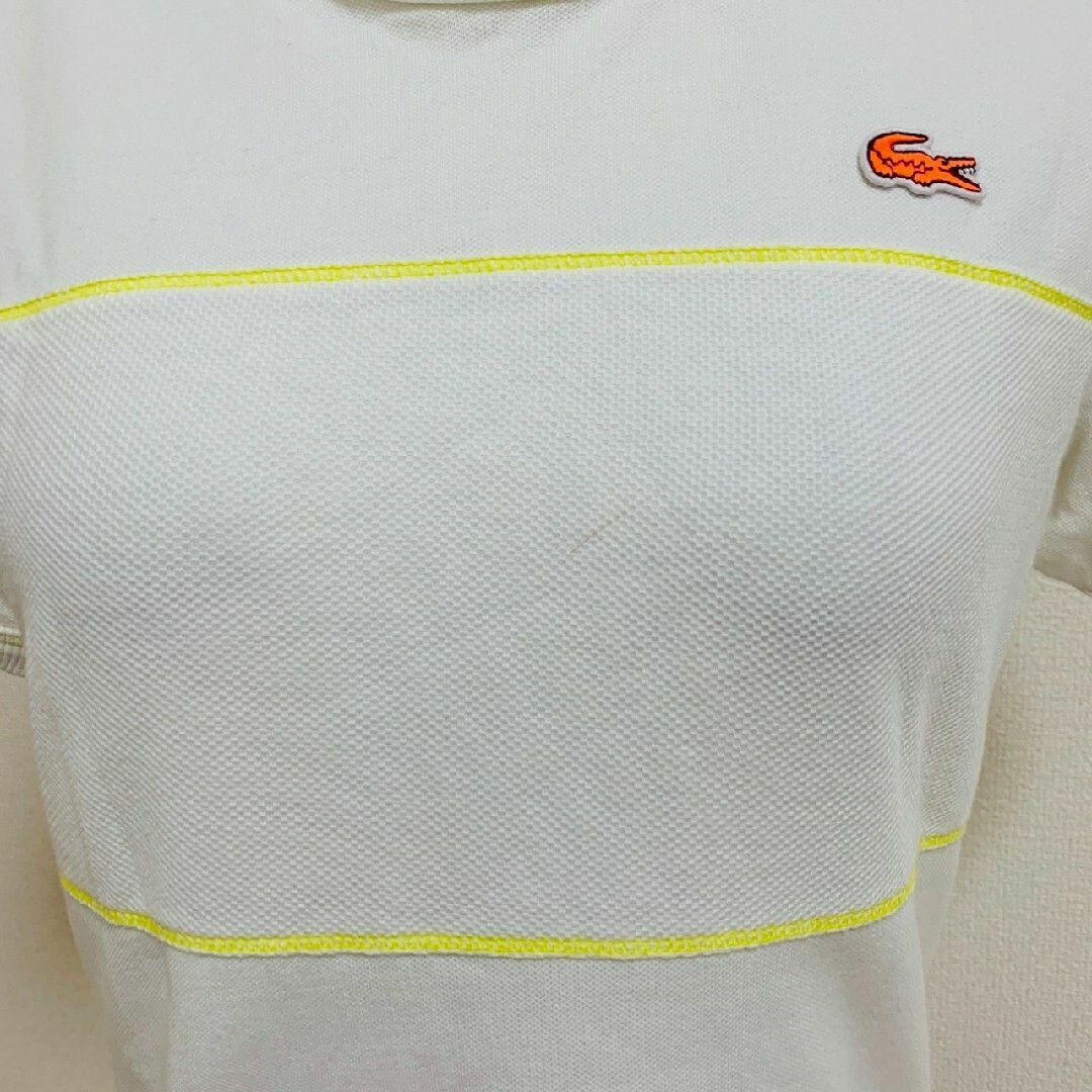 LACOSTE(ラコステ)のラコステ　半袖カットソー　L　ホワイト　イエロー　スポーツウェア　綿　ポリ レディースのトップス(Tシャツ(半袖/袖なし))の商品写真