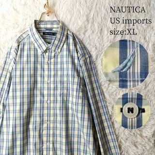 ノーティカ(NAUTICA)のUS輸入古着 ノーティカ 長袖BDシャツ チェック柄 アイボリー×ネイビー XL(シャツ)