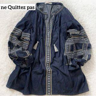 ne Quittez pas - ヌキテパ　デニム　刺繍　タッセル　バルーンスリーブ　ブラウス　エンブロイダリー