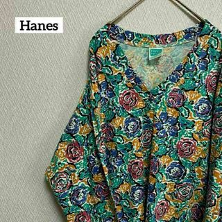 Hanes - Hanes ヘインズ ロンT 長袖 花柄 派手 おしゃれ L