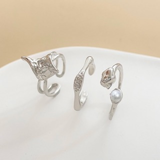【大人気】女性用 指輪 オープンリング 銀色 シンプル パール付き 調整可能 (リング(指輪))