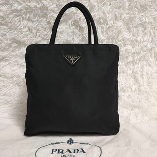 プラダ(PRADA)の美品  PRADA プラダ　三室 ハンドバッグ　三角プレート　ナイロン　ブラック(ハンドバッグ)