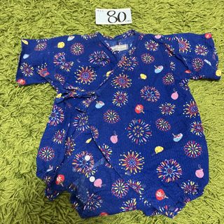 80 甚平　ロンパース　ネイビー　花火(和服/着物)