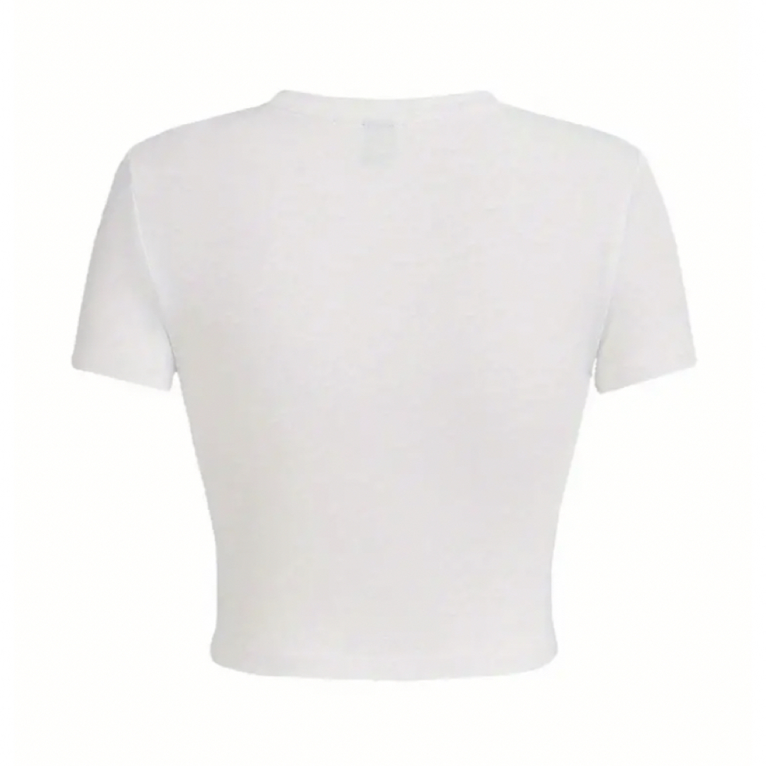 カクテル　プリントクルーネックTシャツ　半袖　スリム　クロップカジュアルトップス レディースのトップス(Tシャツ(半袖/袖なし))の商品写真
