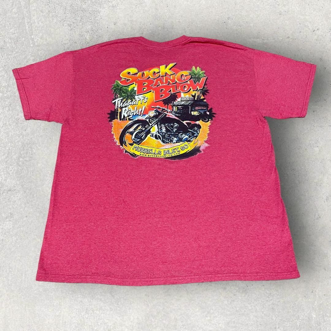 US古着 SUCK BANG BLOW バイク ハーレー Tシャツ XL レッド メンズのトップス(Tシャツ/カットソー(半袖/袖なし))の商品写真