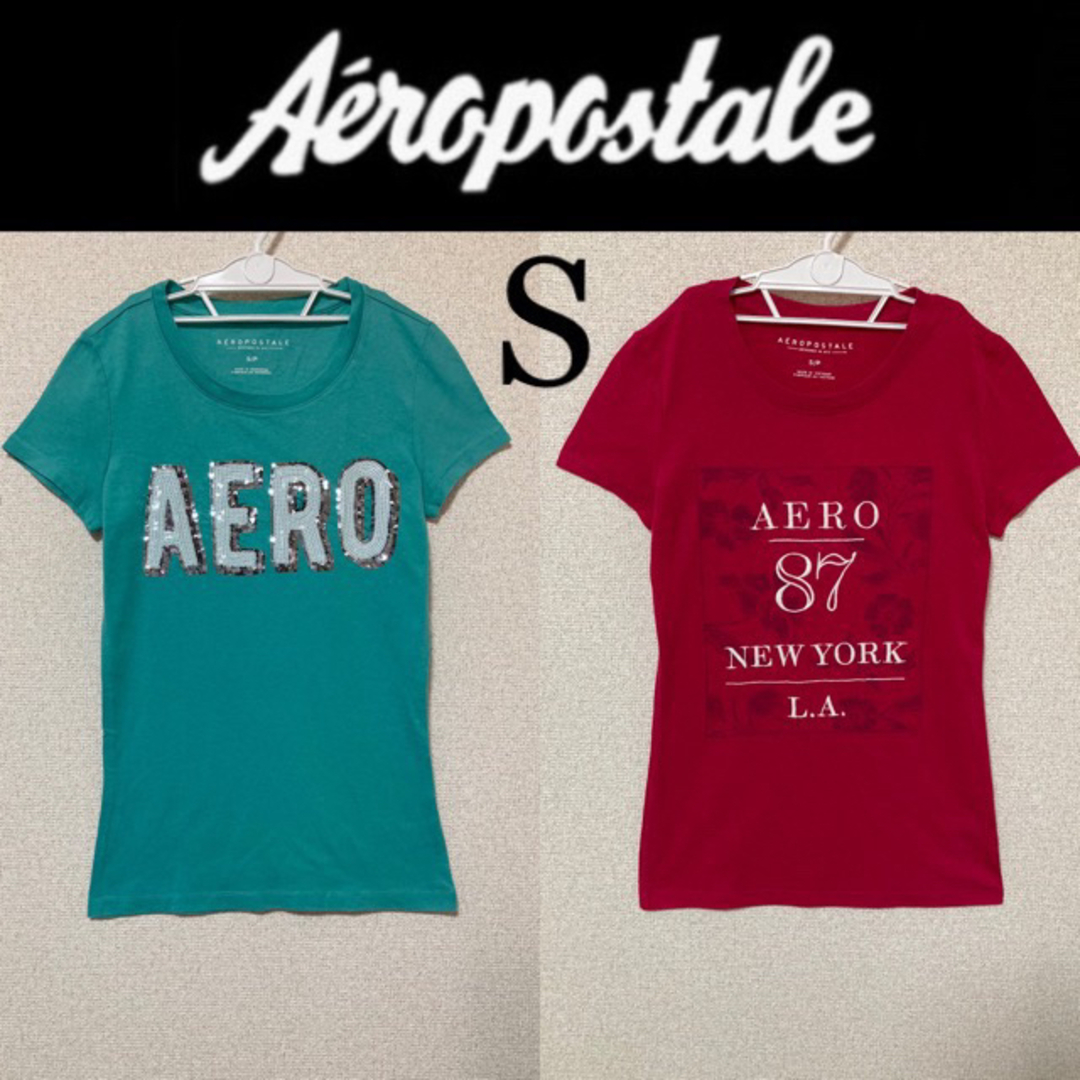 AEROPOSTALE(エアロポステール)の美品☆エアロポステールＴシャツ2着セットSグリーン赤アバクロンビー&フィッチ レディースのトップス(Tシャツ(半袖/袖なし))の商品写真