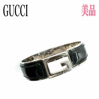 Gucci - GUCCI グッチ レザー バングル ブレスレット G ロゴ メタル ブラック系
