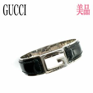 GUCCI グッチ レザー バングル ブレスレット G ロゴ メタル ブラック系