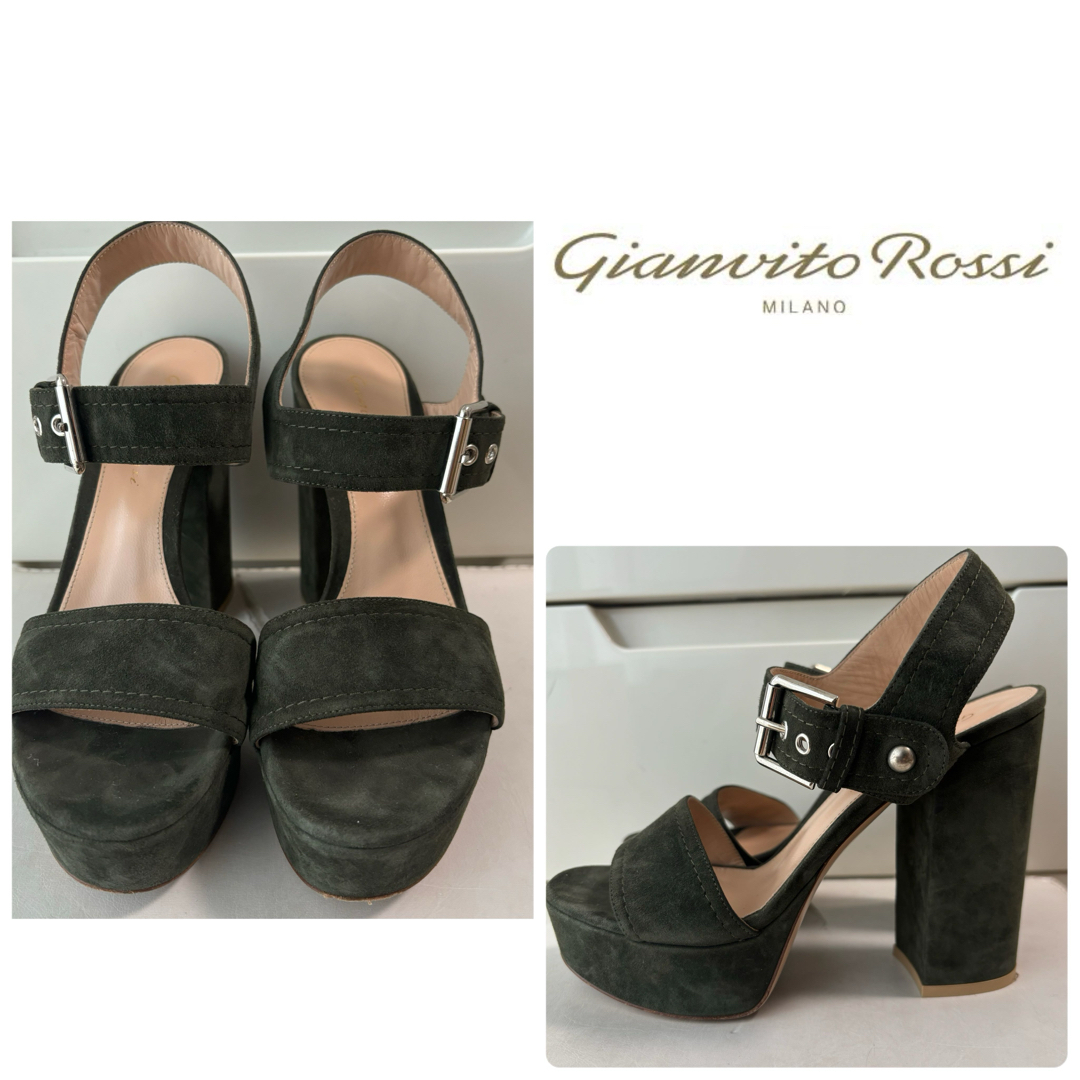 Gianvito Rossi(ジャンヴィットロッシ)のジャンヴィトロッシ　カーキスエード　プラットフォーム　サンダル　チャンキーヒール レディースの靴/シューズ(サンダル)の商品写真