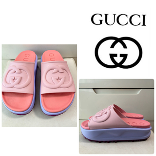 Gucci - GUCCI インターロッキング　ビッグロゴ　スライド　サンダル　厚底　ピンク　