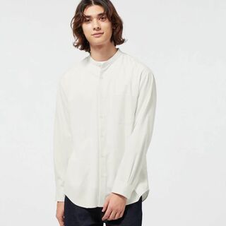 ジーユー(GU)の【新品未使用】ジーユー　バンドカラーシャツ　長袖　白　Lサイズ(シャツ)