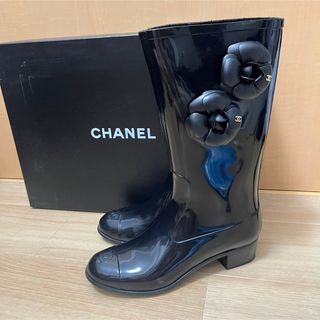 シャネル(CHANEL)のCHANEL  シャネル　カメリア　レインブーツ　ブラック　39(レインブーツ/長靴)