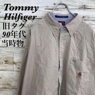 TOMMY HILFIGER - 【k5068】USA古着90sトミーヒルフィガー刺繍ロゴ長袖無地チェックシャツ