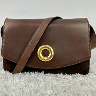 セリーヌ(celine)のセリーヌ　サークルロゴ　ショルダーバッグ　レザー　ゴールド金具　スエード　茶(ショルダーバッグ)