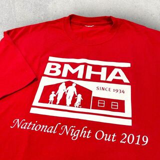 US古着 BMHA ファミリー 家族 企業ロゴ Tシャツ XL レッド 赤(Tシャツ/カットソー(半袖/袖なし))