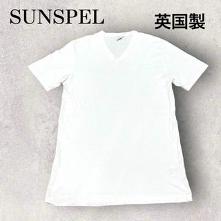 サンスペル(SUNSPEL)の美品 英国製 SUNSPEL サンスペル Vネック Tシャツ M ホワイト 白(Tシャツ/カットソー(半袖/袖なし))