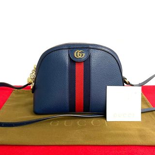 グッチ(Gucci)のほぼ未使用 GUCCI グッチ オフィディア GG ロゴ 金具 シェリーライン レザー 本革 ショルダーバッグ ポシェット サコッシュ ネイビー 628-9(ショルダーバッグ)