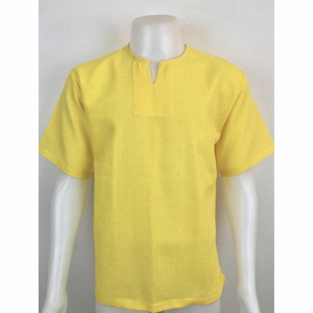 Tシャツ Vネック XL シンプル エスニック アジアン チャイハネ イエロー メンズのトップス(Tシャツ/カットソー(半袖/袖なし))の商品写真