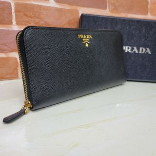 プラダ(PRADA)のほぼ未使用PRADA☆鑑定済☆サフィアーノ ブラック 1ML506 プラダ財布(財布)