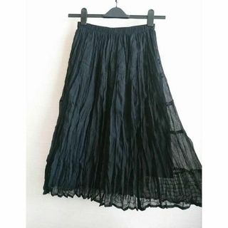 ブラックフレアスカート Mサイズ 透け感 刺繍 ウエストゴム(ひざ丈スカート)