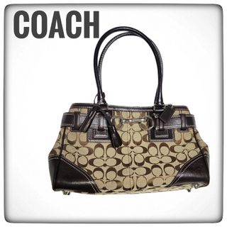 コーチ(COACH)の美品【COACH】ハンドバッグ シグネチャー 肩掛け キャンバス ブラウン(ショルダーバッグ)