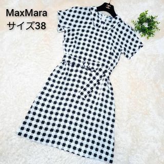 マックスマーラ(Max Mara)の【極美品】MAX＆Co.　半袖ワンピース　ウエストベルト　チェック　サイズ38(ひざ丈ワンピース)