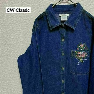 CW Classic デニムシャツ 長袖 花柄 刺繍 かわいい おしゃれ M(シャツ/ブラウス(長袖/七分))