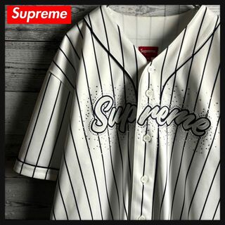 Supreme - 【即完売】シュプリーム☆ ビッグ刺繍ロゴ ラインストーン ベースボールシャツ