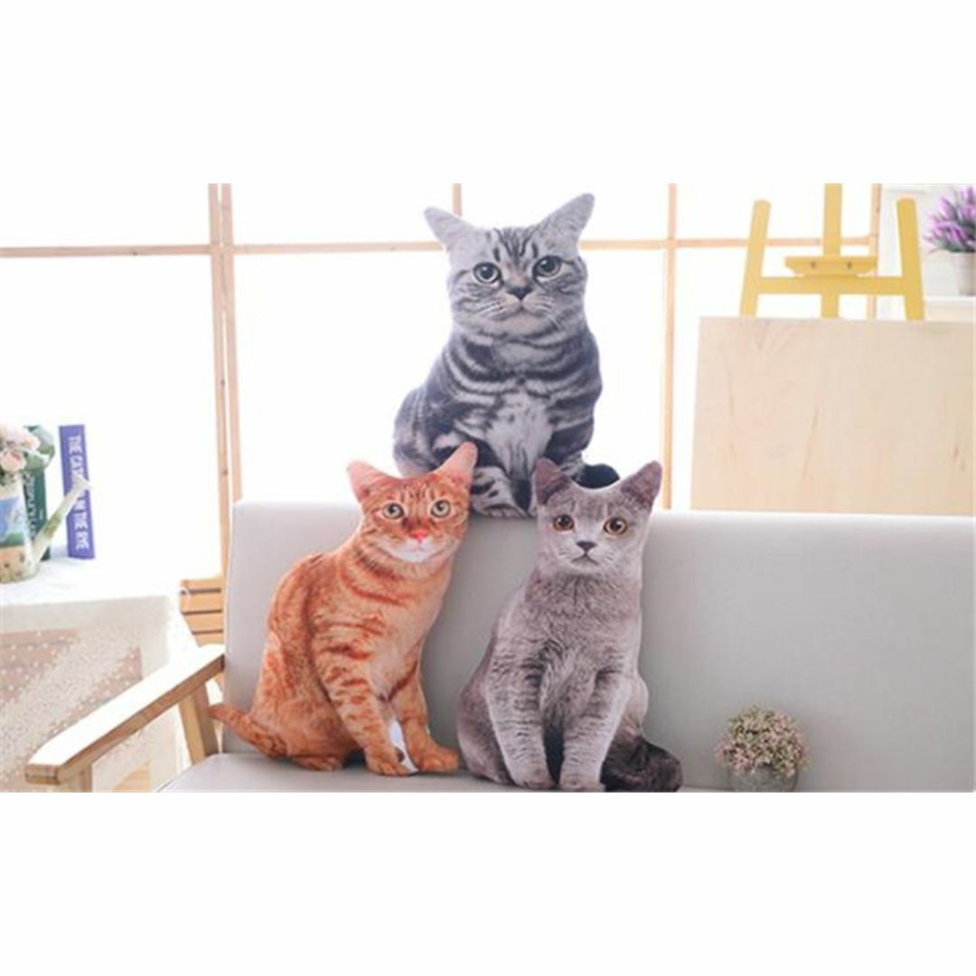 2種セット グレー無地猫x1+グレートラ猫x1 猫型クッション 2種セット グレー無地猫x1+グレートラ猫x1 猫型クッション