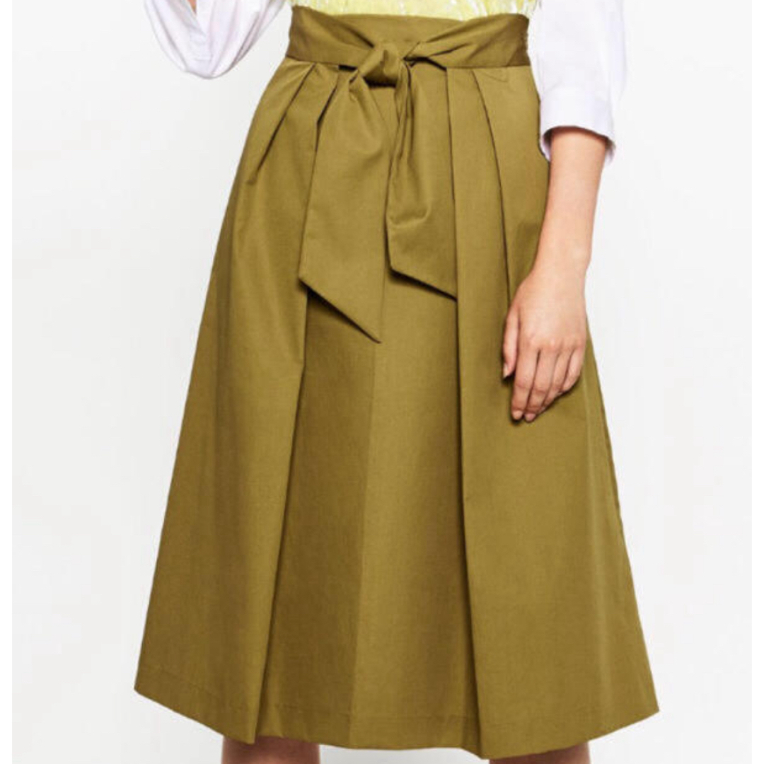ZARA(ザラ)のZARA ザラ ウエスト リボン フレアスカート カーキ レディースのスカート(ひざ丈スカート)の商品写真