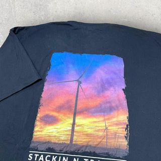 US古着 夕焼け 風力発電 フォト Tシャツ XXL ブラック 黒(Tシャツ/カットソー(半袖/袖なし))