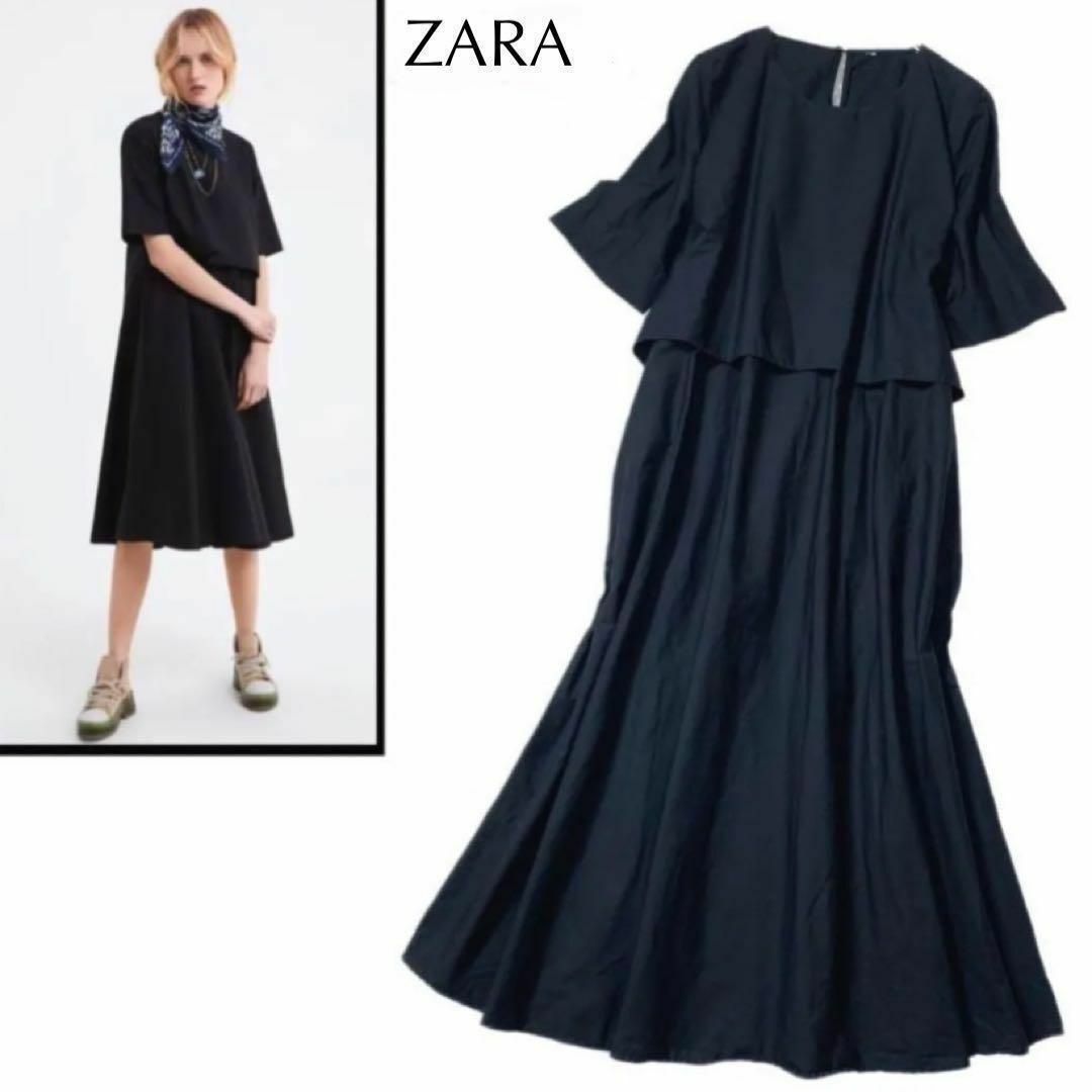 ZARA(ザラ)のZARAザラ シャツ ワンピース ドレス オーバーサイズ ミディ丈 黒 レディースのワンピース(ロングワンピース/マキシワンピース)の商品写真