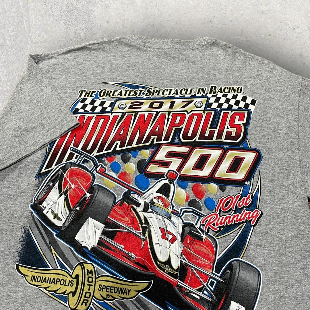 US古着 INDIANAPOLIS 500 レーシング Tシャツ グレー メンズのトップス(Tシャツ/カットソー(半袖/袖なし))の商品写真