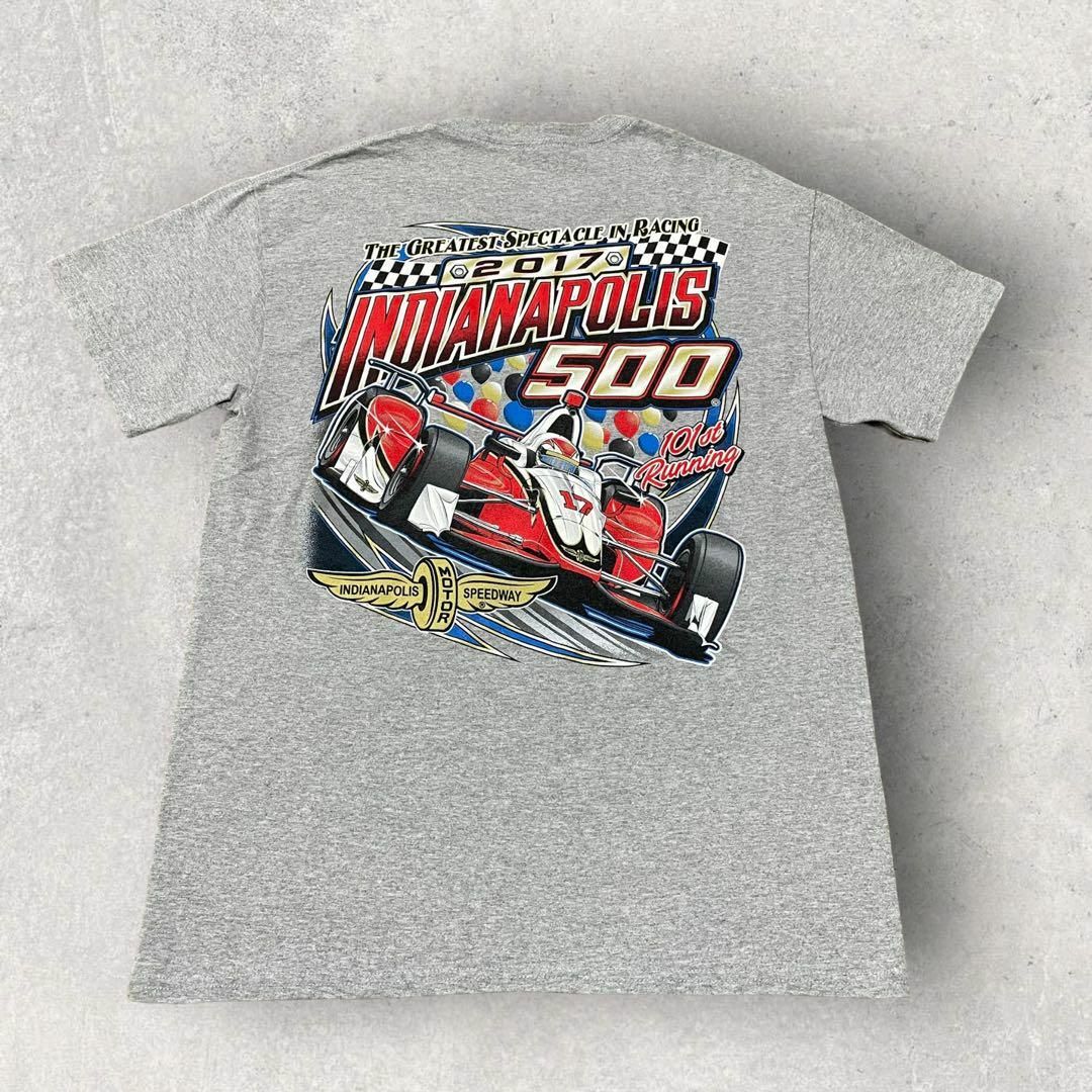 US古着 INDIANAPOLIS 500 レーシング Tシャツ グレー メンズのトップス(Tシャツ/カットソー(半袖/袖なし))の商品写真