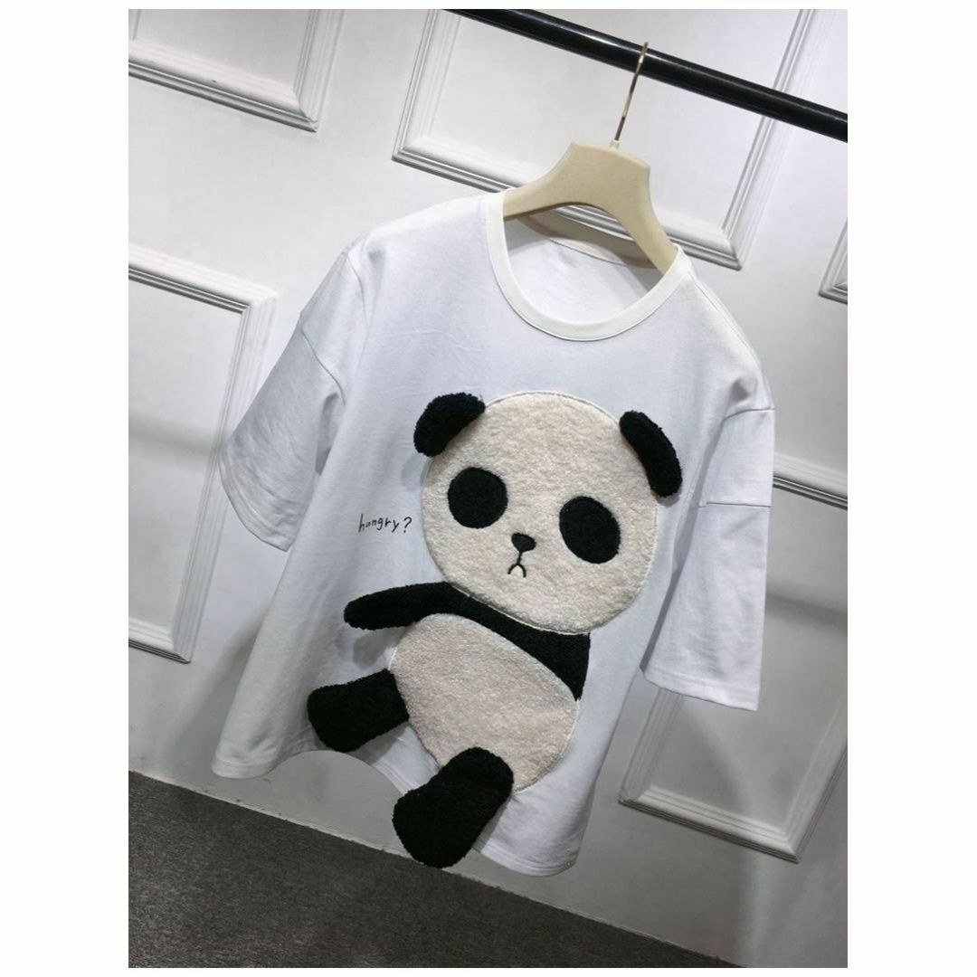 パンダ Tシャツ XL 夢カワ 病みカワ ゆるダボ 韓国 オルチャン ホワイト レディースのトップス(Tシャツ(半袖/袖なし))の商品写真