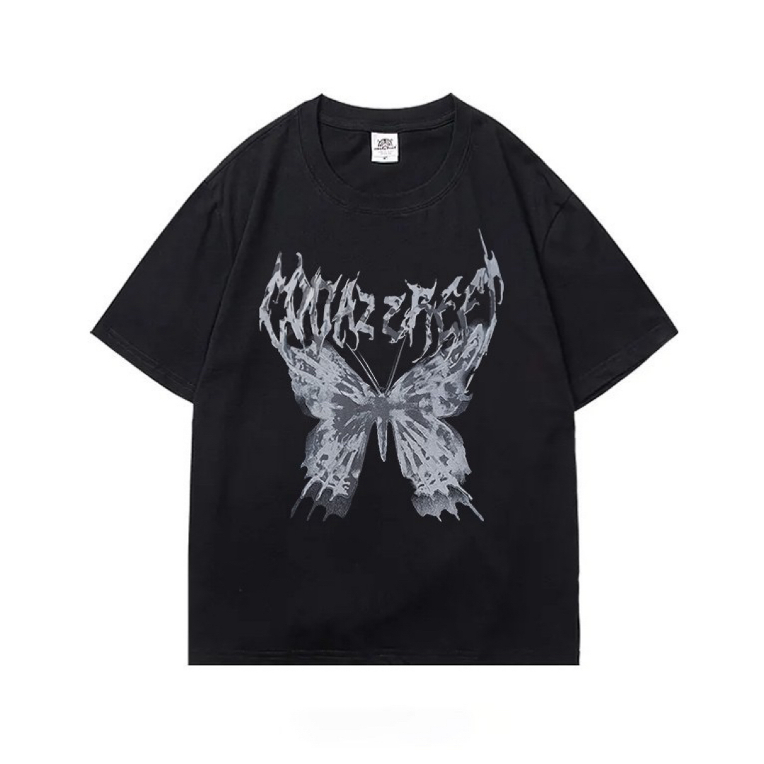 半袖  Ｔシャツ  黒  トップス 蝶柄 ユニセックス バタフライ メンズのトップス(Tシャツ/カットソー(半袖/袖なし))の商品写真