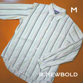アールニューボールド デザインシャツ Mサイズ ストライプ 白