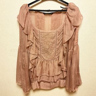 ザラ(ZARA)の新品 ZARA ザラ シフォン トップス スモーキーピンク Lサイズ(シャツ/ブラウス(長袖/七分))