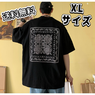 ビッグシルエット Tシャツ ペイズリー 半袖 ストリート 韓国 ブラック  XL(Tシャツ/カットソー(半袖/袖なし))