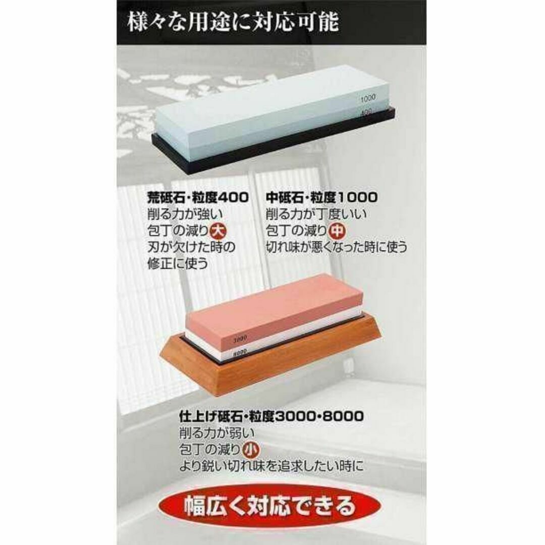 高品質包丁研ぎ器 研ぎ石 砥石 2点4役 荒砥石 両面砥石２点セット インテリア/住まい/日用品のキッチン/食器(その他)の商品写真