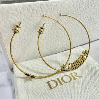 クリスチャンディオール(Christian Dior)の美品✨DIOR　J‘ADIOR 　ロゴ　フープピアス　アンティークゴールド(ピアス)