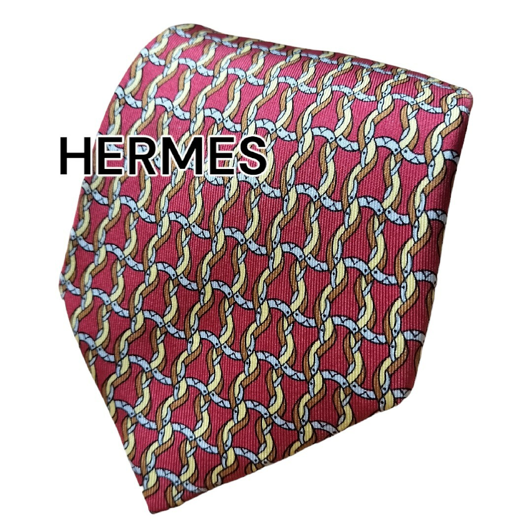 Hermes(エルメス)の【HERMES】　エルメス　レッド系　総柄　フランス製 メンズのファッション小物(ネクタイ)の商品写真
