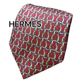 エルメス(Hermes)の【HERMES】　エルメス　レッド系　総柄　フランス製(ネクタイ)